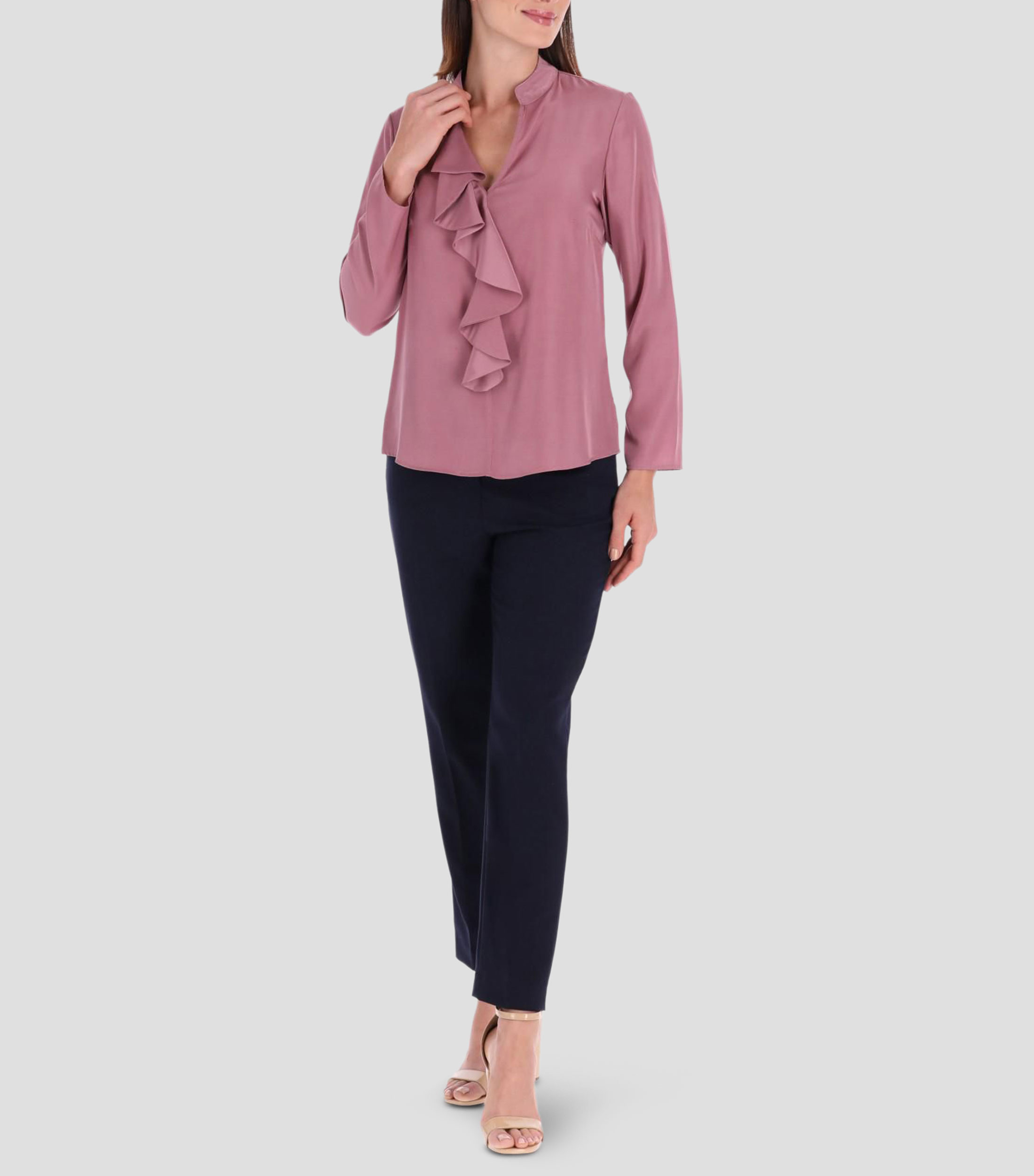 Blusa con volantes manga larga lisa Mujer